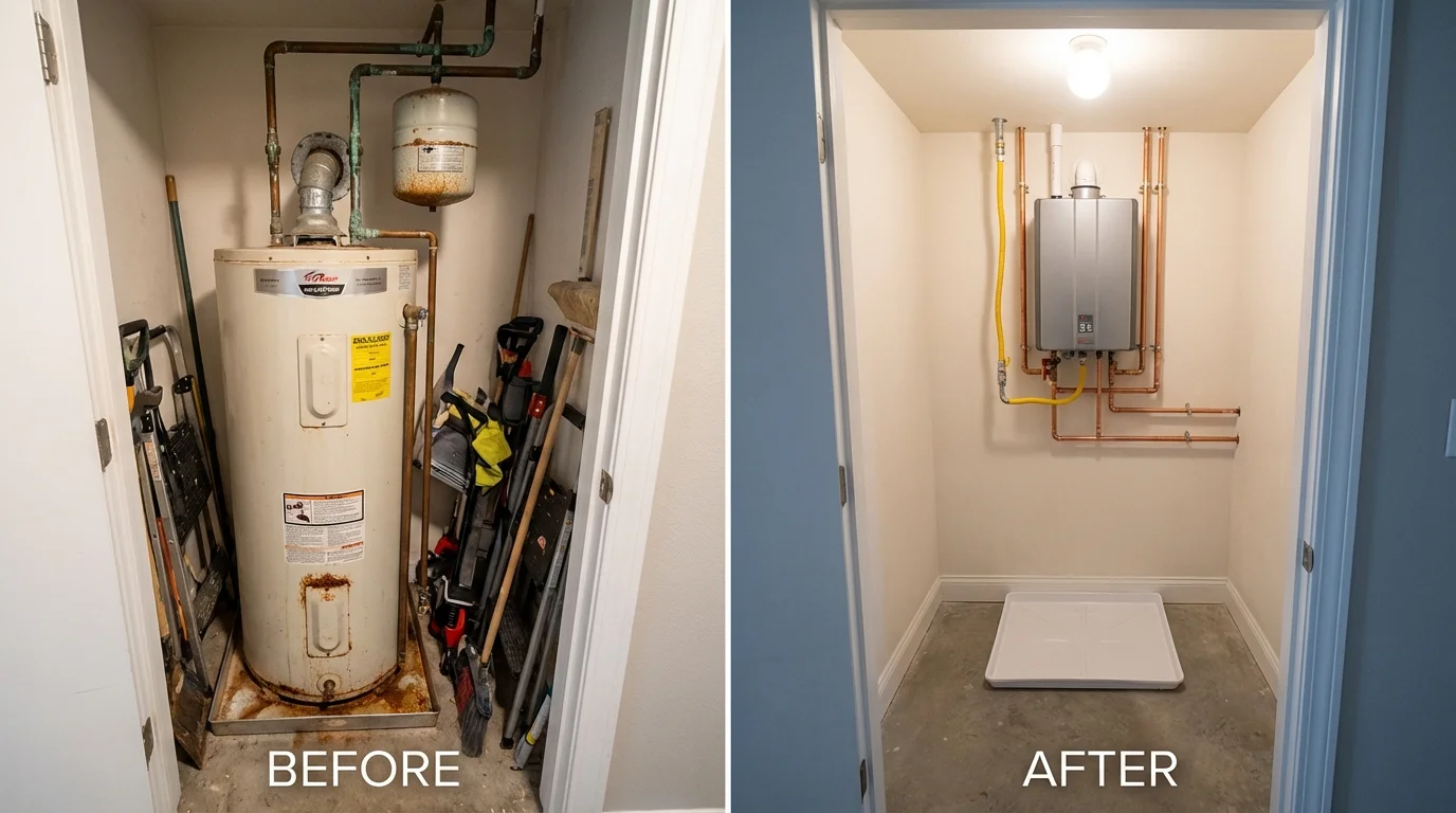 Tank water heater versus wall-mounted tankless unit comparison for Wellman, IA homeowners